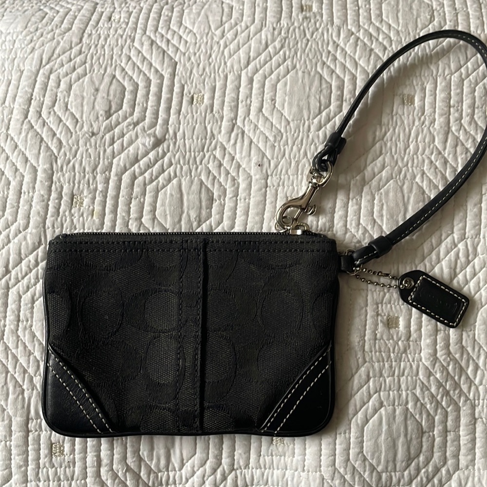 Vintage Black Coach Monogram Logo Wristlet with Coach Charm